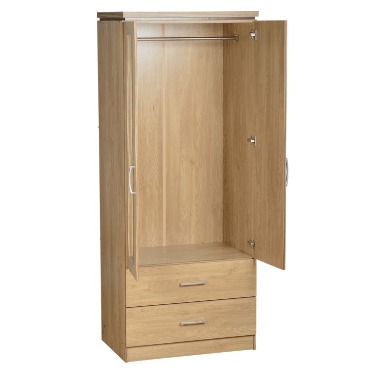 Seconique Charles 2 Door 2 Drawer Wardrobe in Oak
