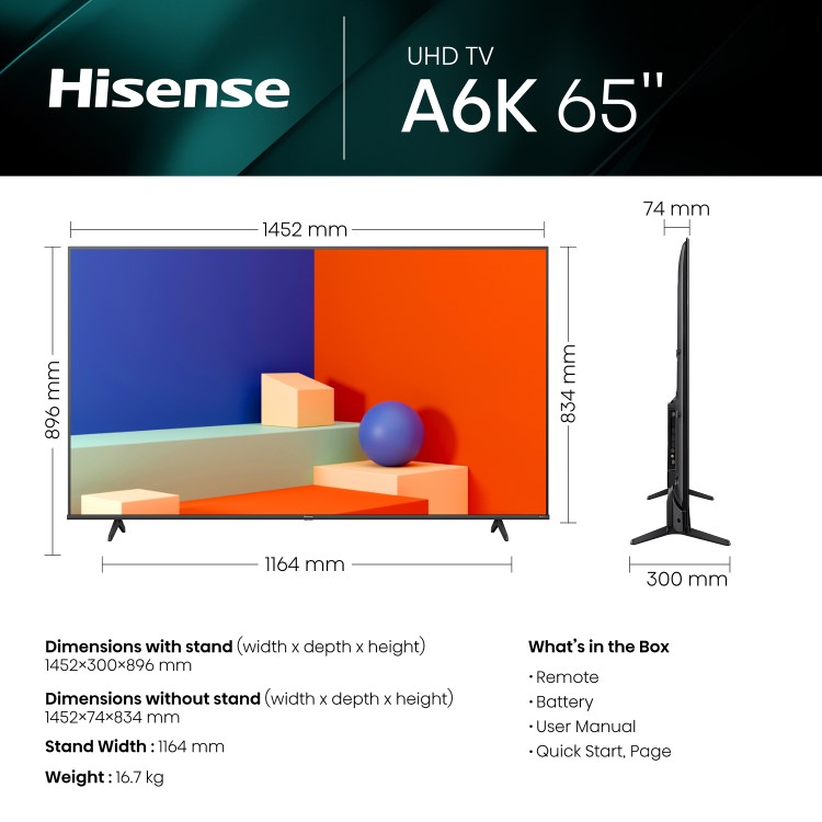 Hisense A6K 65 inch Smart 4K Ultra HD LED TV