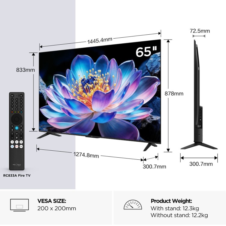 TCL 65V6D-UK 65 Inch 4K UHD Smart Fire TV  HDR10+ Dolby Atmos & Alexa Built-In