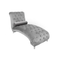 Chaise Lounge Seat in Grey Tufted Crushed Velvet - Shankar