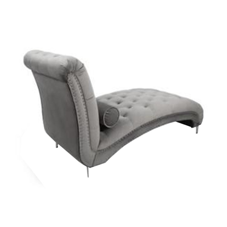 Chaise Lounge Seat in Grey Tufted Crushed Velvet - Shankar