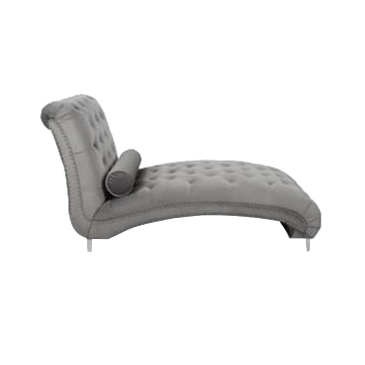 Chaise Lounge Seat in Grey Tufted Crushed Velvet - Shankar