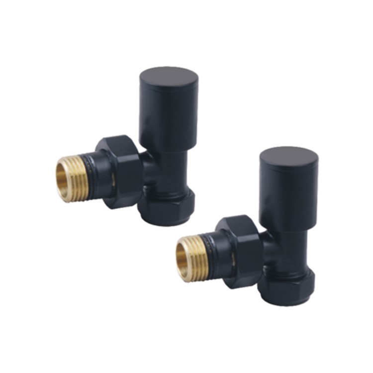 ONLY OPENED - Matt Black Round Angled Radiator Valves - For Pipework Which Comes From The Wall