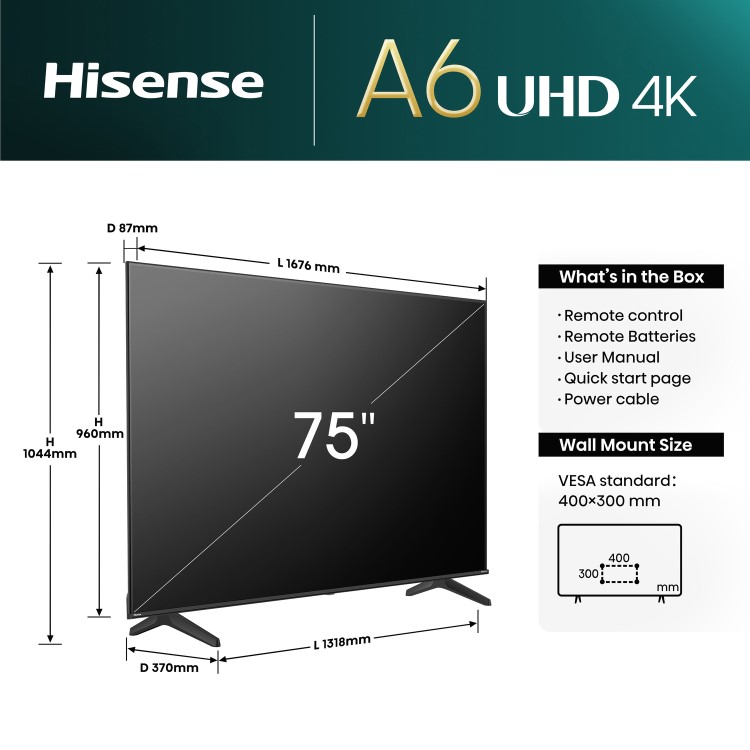 Hisense A6N 75 inch Smart 4K Ultra HD LED TV