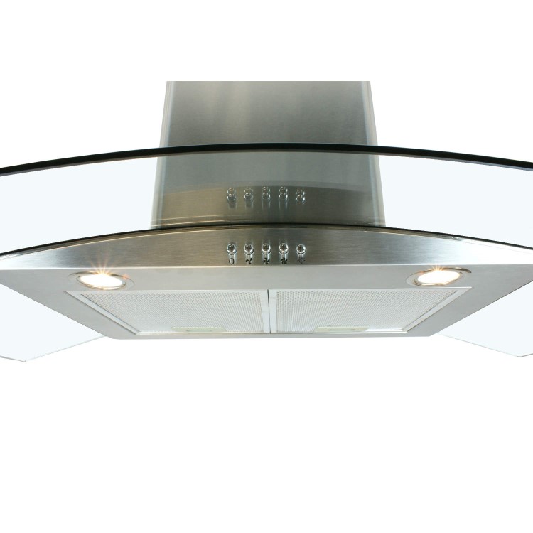 electriQ 90cm Curved Glass Chimney Cooker Hood - Stainless Steel 