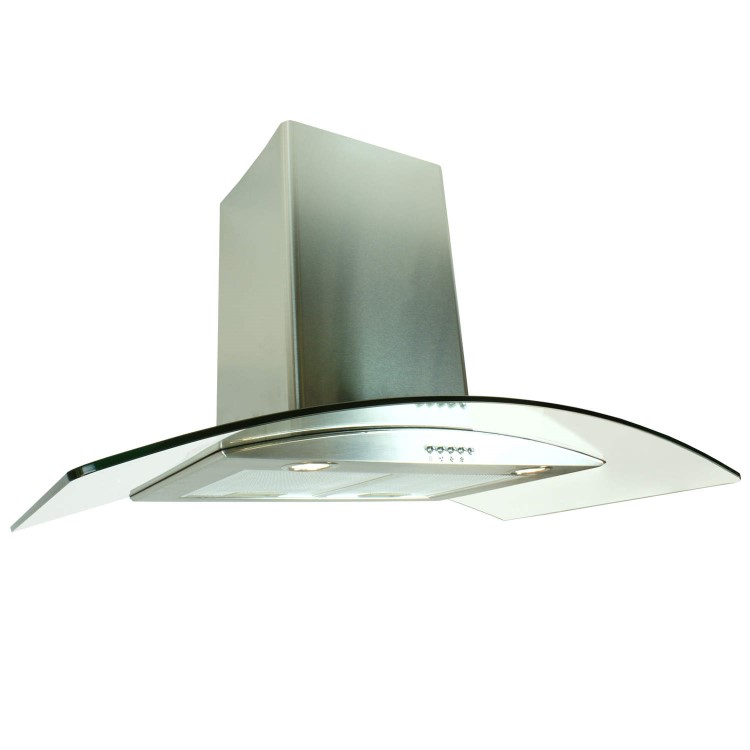 electriQ 90cm Curved Glass Chimney Cooker Hood - Stainless Steel 