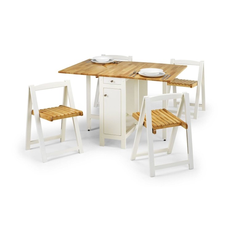 Butterfly Folding Dining Set in White & Oak - Seats 4 - Julian Bowen Savoy