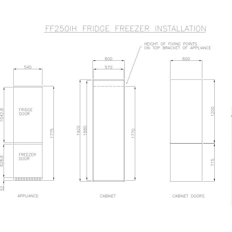 White Knight FF250IHE 54cm Wide 70-30 Integrated Upright Fridge Freezer - White
