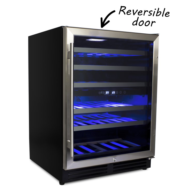electriQ 60cm Wide 51 Bottle Dual Zone Wine Cooler - Stainless Steel/Black