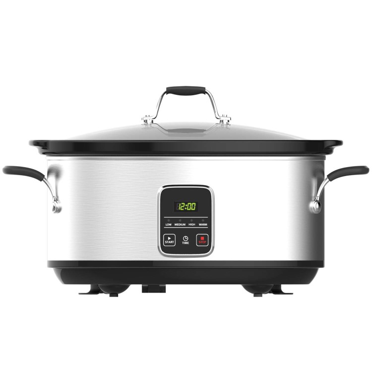 electriQ 6.2L Slow Cooker with Digital LED Display & Cool Touch Handles - Stainless Steel 