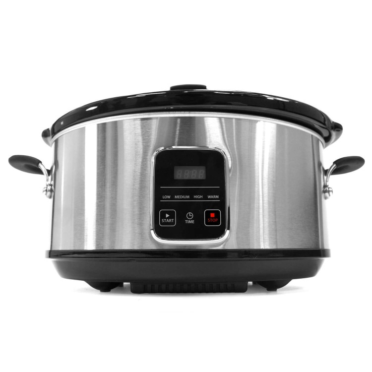 electriQ 6.2L Slow Cooker with Digital LED Display & Cool Touch Handles - Stainless Steel 