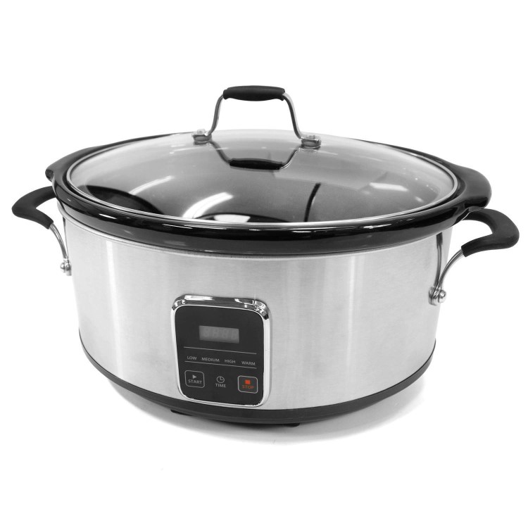 electriQ 6.2L Slow Cooker with Digital LED Display & Cool Touch Handles - Stainless Steel 