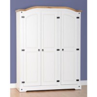 Corona 3 Door Wardrobe in Pine and White - Seconique Corona 3 Door Wardrobe in Pine and White - Seconique