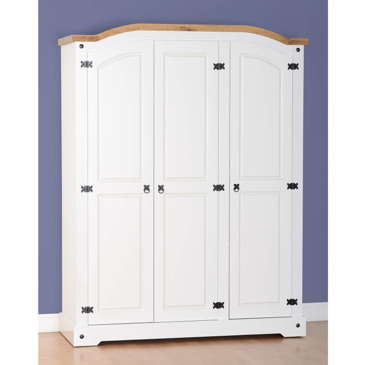 Corona 3 Door Wardrobe in Pine and White - Seconique