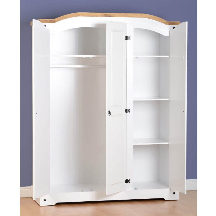 Corona 3 Door Wardrobe in Pine and White - Seconique