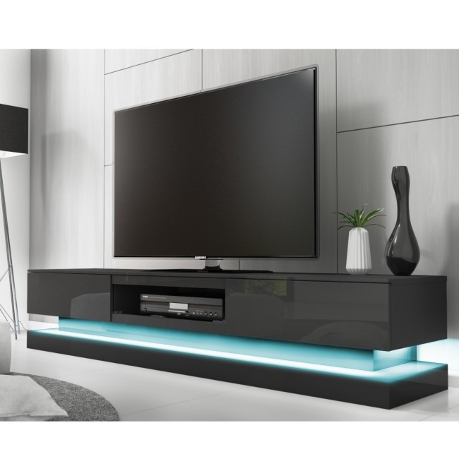 Evoque Large Grey High Gloss TV Unit with Lower LED Lighting - TV's up to 70"