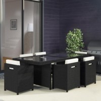 Black Rattan Garden Furniture Dining Set - Table & 6 Chairs
