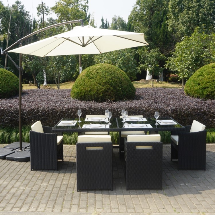 Black Rattan Garden Furniture Dining Set - Table & 6 Chairs