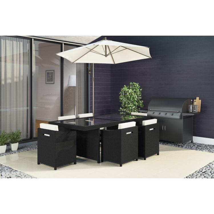 Black Rattan Garden Furniture Dining Set - Table & 6 Chairs