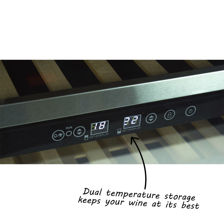 electriQ 60cm Wide 51 Bottle Dual Zone Wine Cooler - Stainless Steel/Black