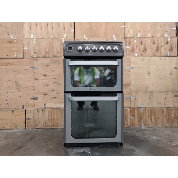 Refurbished Hotpoint HUE52GS 50cm Double Oven Electric Cooker With Ceramic Hob Graphite