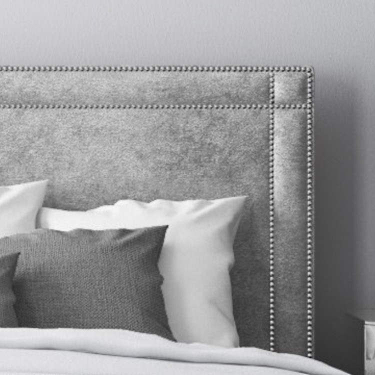 Safina King Size Ottoman Bed with Stud Detailing in Grey Velvet