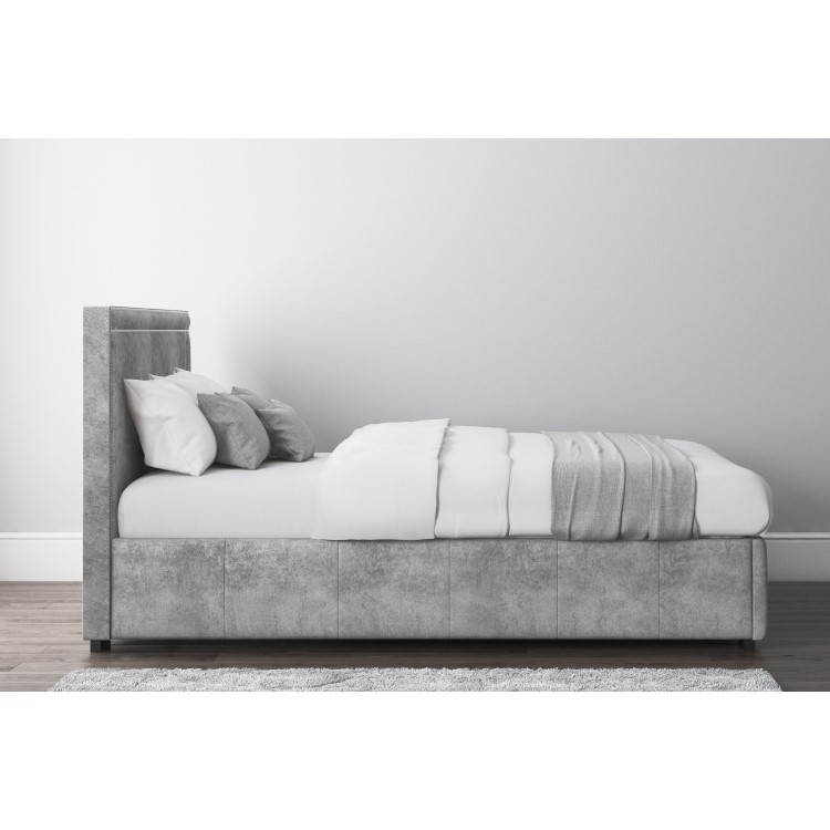 Safina King Size Ottoman Bed with Stud Detailing in Grey Velvet