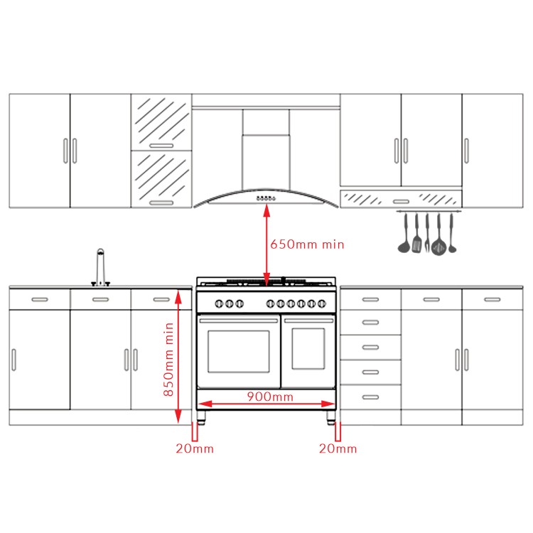electriQ 90cm Dual Fuel Double Oven Range Cooker Stainless Steel