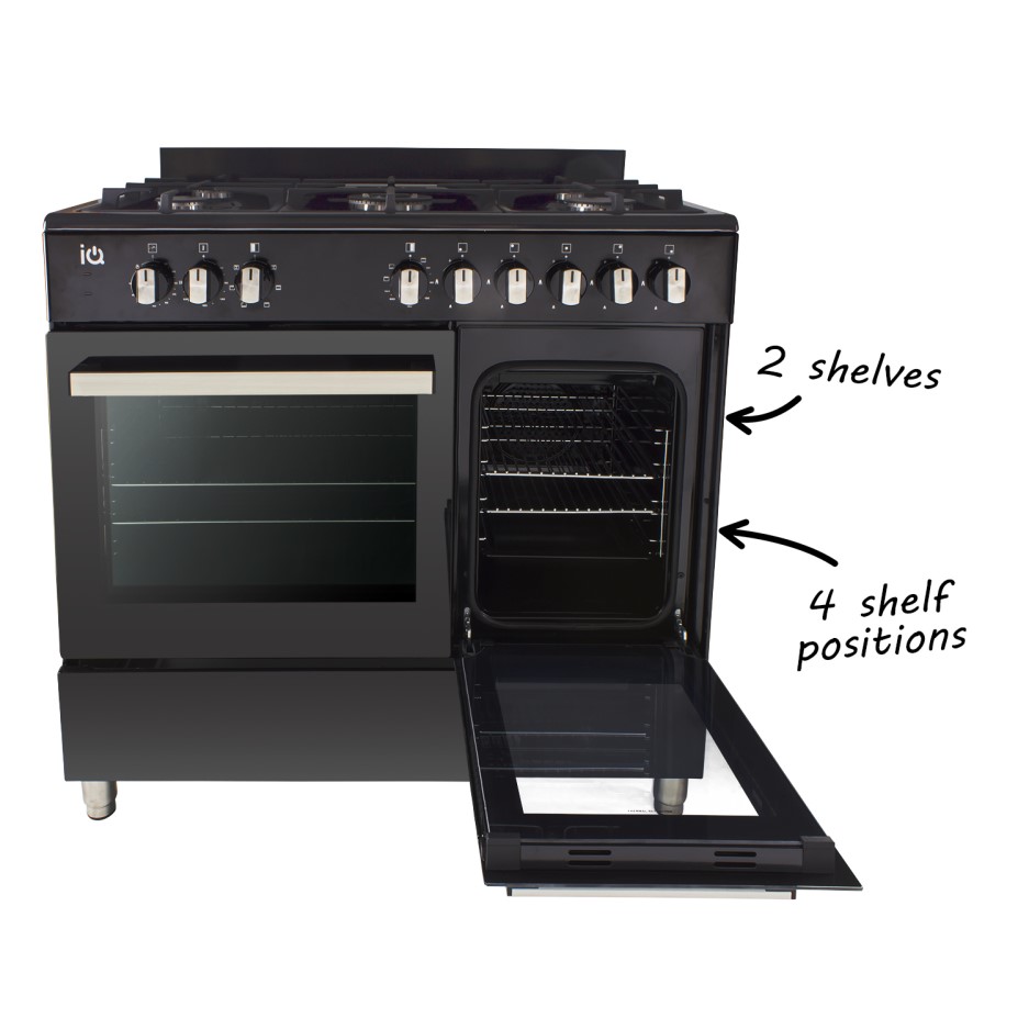 electriQ 90cm Dual Fuel Double Oven Range Cooker Black BuyItDirect.ie