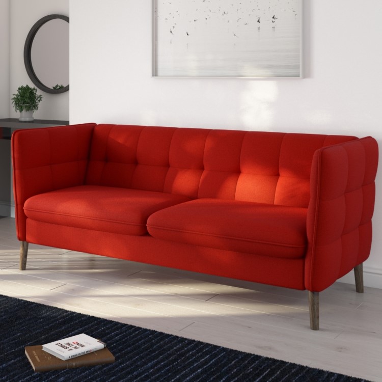 Hedy Red Fabric 3 Seater Sofa - Retro Inspired