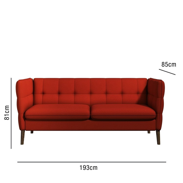 Hedy Red Fabric 3 Seater Sofa - Retro Inspired