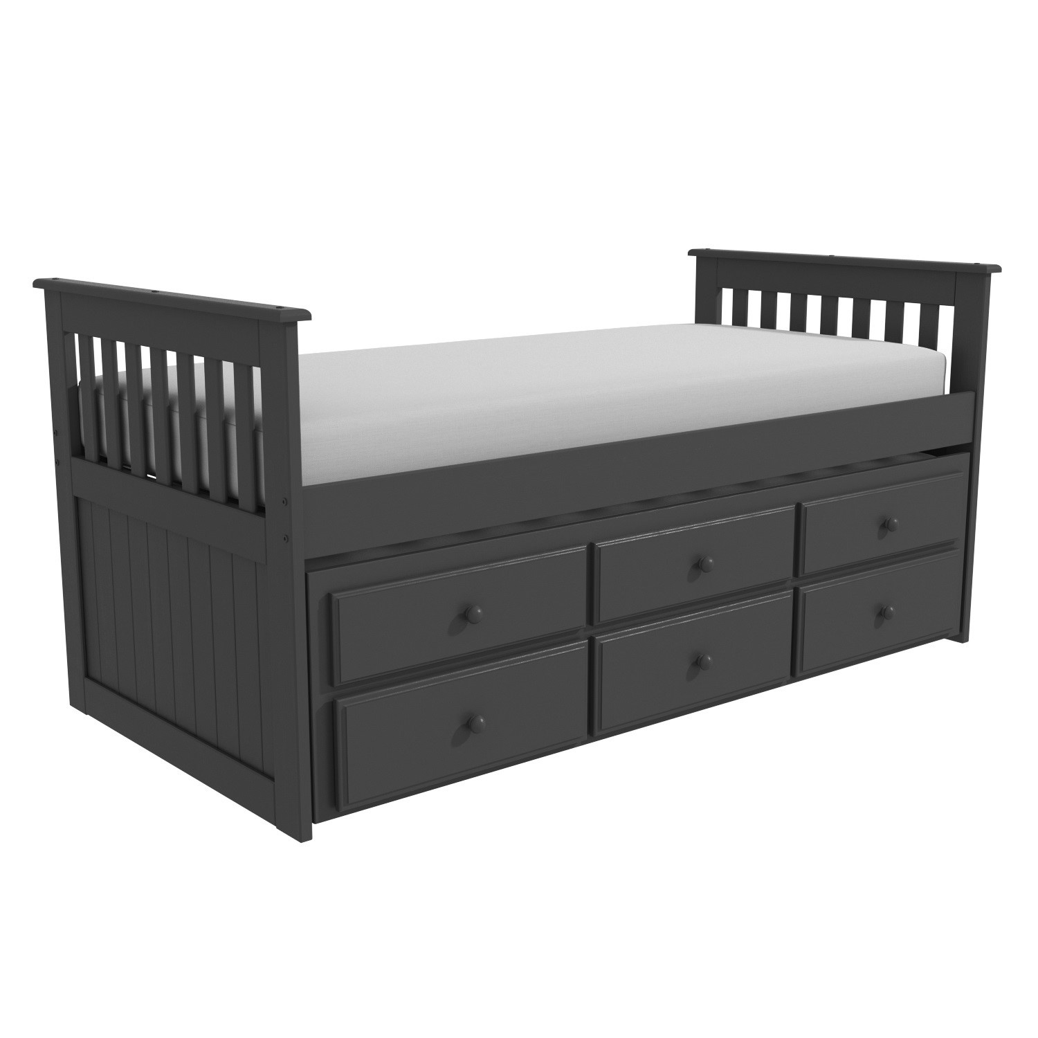 Trundle Bed Included Oxford Captains Guest Bed with Storage in Dark Grey Children's Furniture Beds
