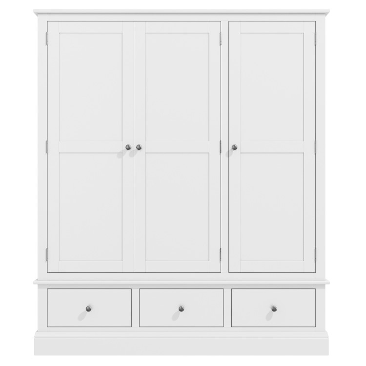 White Painted 3 Door Triple Wardrobe with Drawers - Harper
