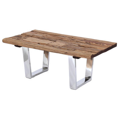 Grayson Industrial Coffee Table in Railway Wood with Glass Top