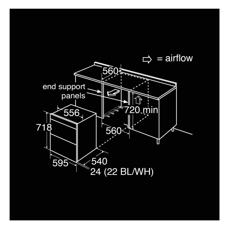 CDA DC740BL Electric Built Under Fan Double Oven With Touch Control Timer - Black
