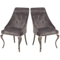 Set of 2 Grey Velvet Dining Chairs with Silver Legs - Vida Living Cassia