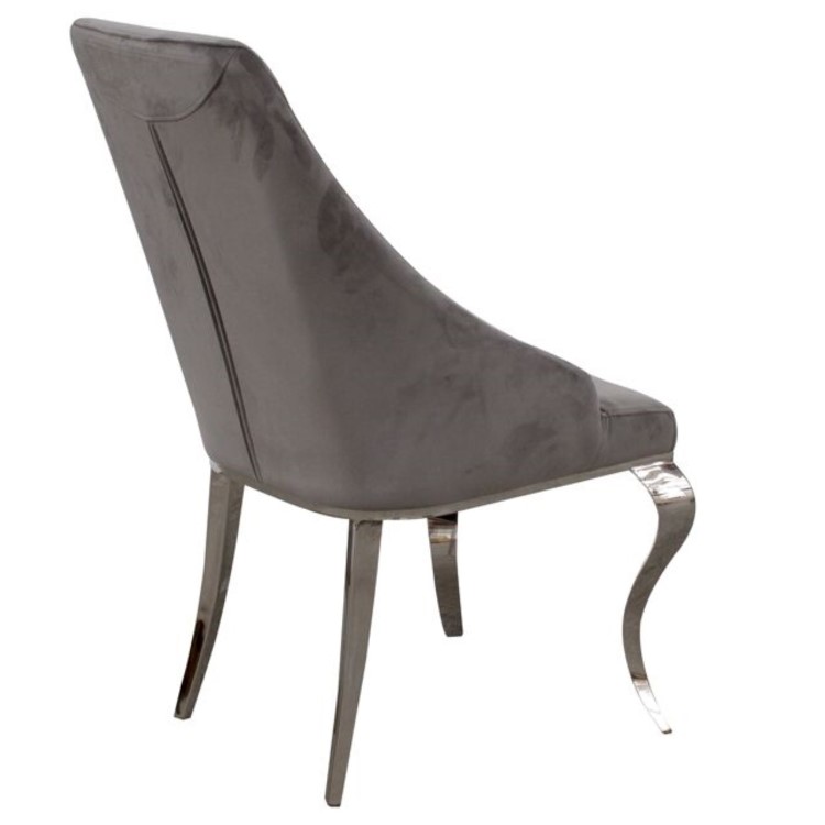 Set of 2 Grey Velvet Dining Chairs with Silver Legs - Vida Living Cassia