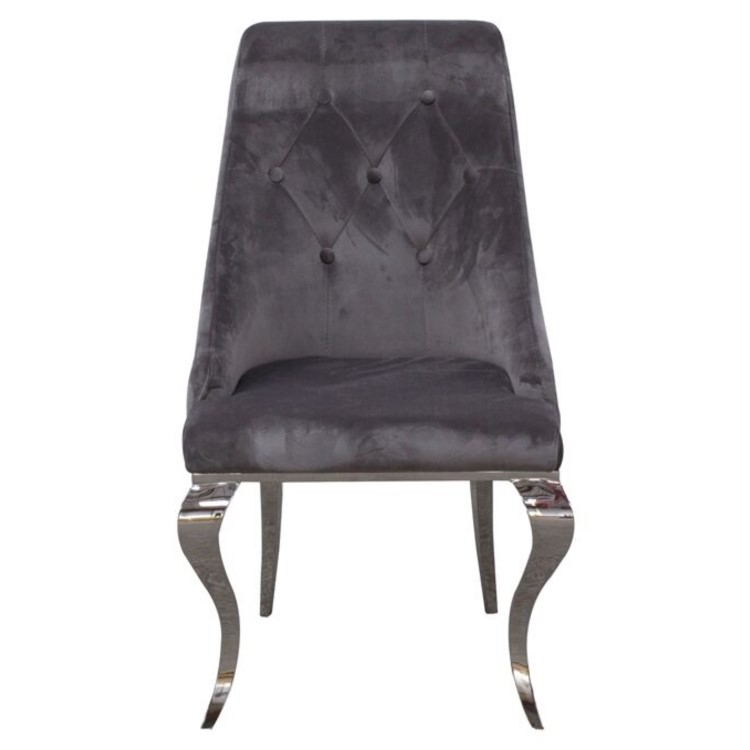Set of 2 Grey Velvet Dining Chairs with Silver Legs - Vida Living Cassia