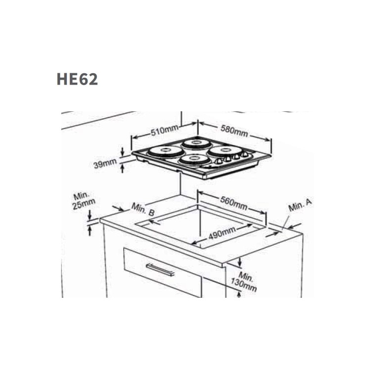 Refurbished Nordmende HE62BL 60cm Solid Plate Electric Hob Black