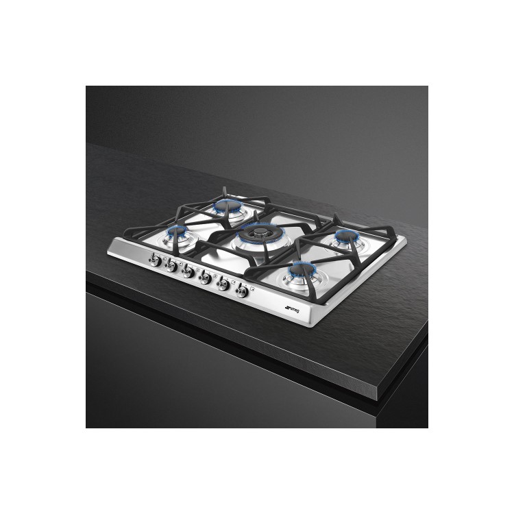 Smeg Classic 70cm Gas Hob with Cast Iron Pan Stands -  Stainless Steel