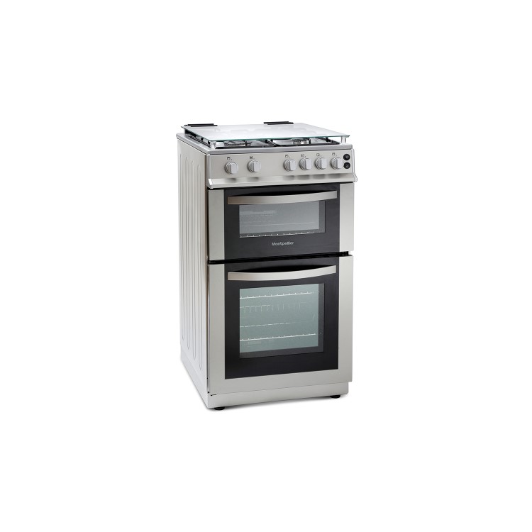 Montpellier MDG500LS 50cm Double Oven Gas Cooker With Lid Silver - LPG Jets Included
