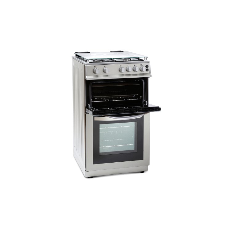 Montpellier MDG500LS 50cm Double Oven Gas Cooker With Lid Silver - LPG Jets Included