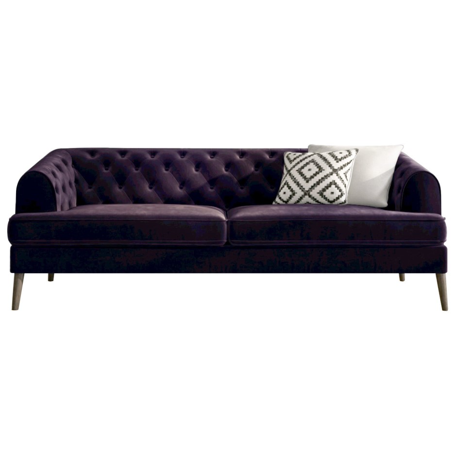 Chesterfield Sofa in Dark Purple Velvet - 3 Seater - Inez - BuyItDirect.ie