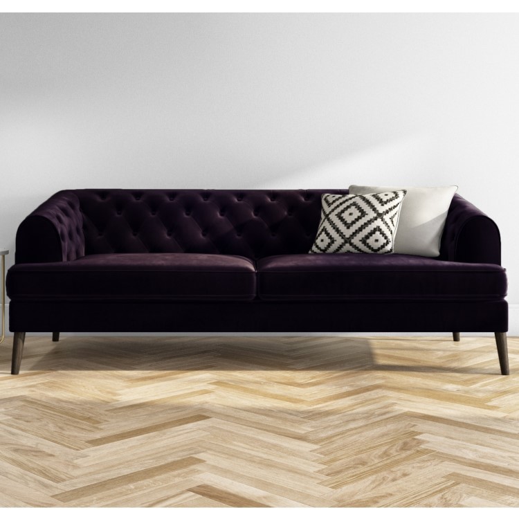 Chesterfield Sofa in Dark Purple Velvet - 3 Seater - Inez