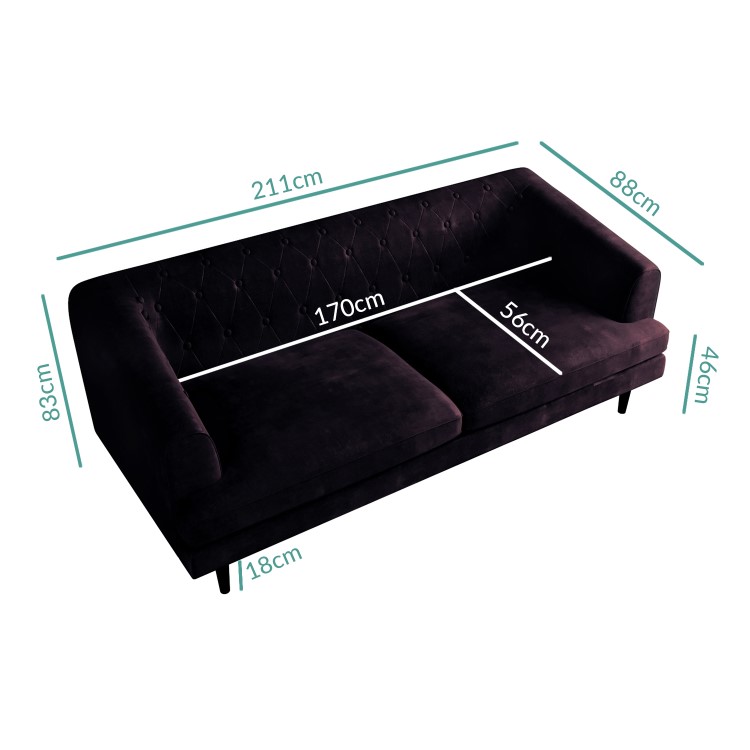 Chesterfield Sofa in Dark Purple Velvet - 3 Seater - Inez