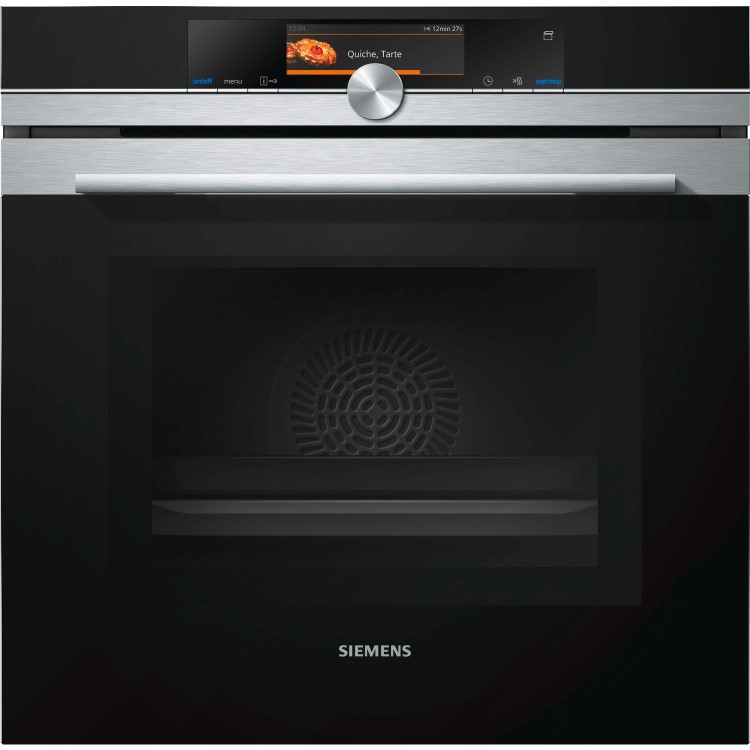 Refurbished Siemens iQ700 HM656GNS6B 60cm Single Built In Electric Oven With Microwave Black And Stainless Steel