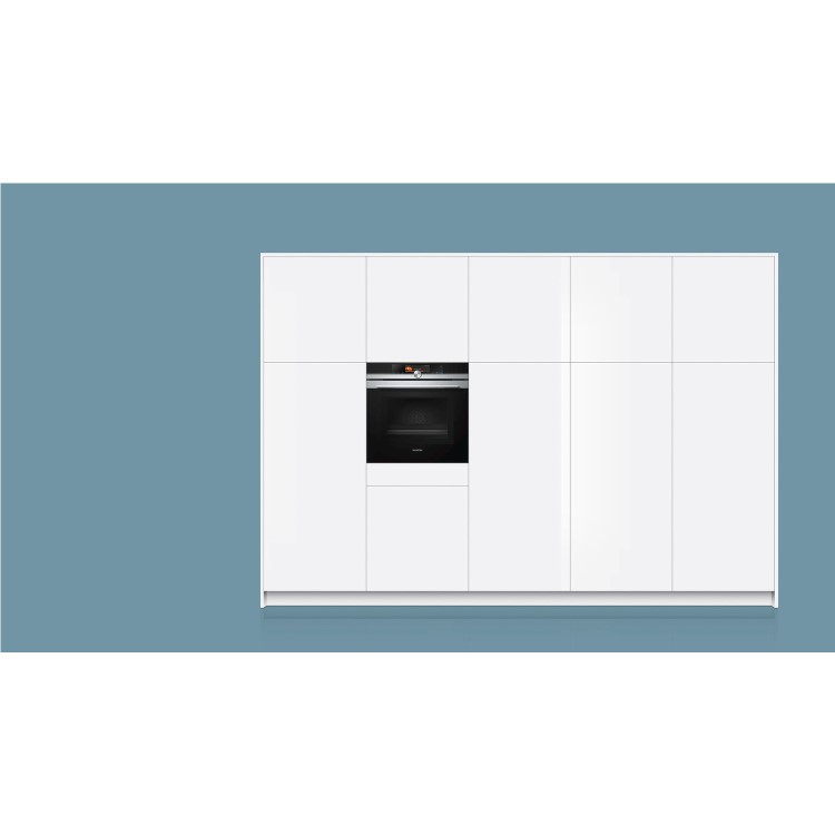 Refurbished Siemens iQ700 HM656GNS6B 60cm Single Built In Electric Oven With Microwave Black And Stainless Steel