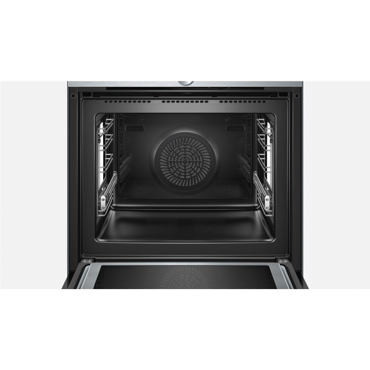 Refurbished Siemens iQ700 HM656GNS6B 60cm Single Built In Electric Oven With Microwave Black And Stainless Steel