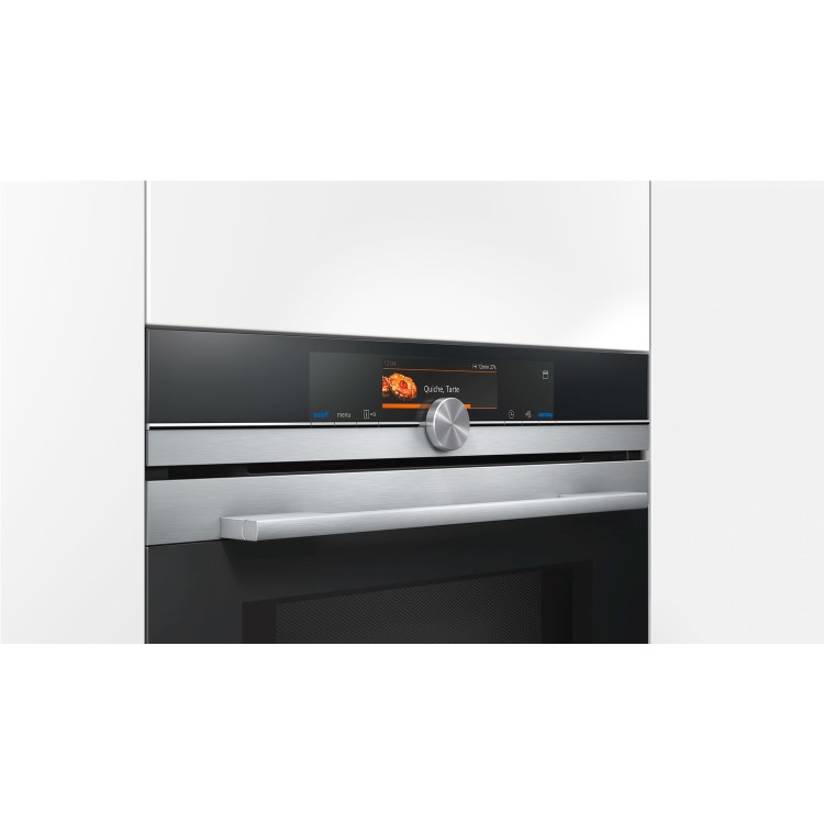Refurbished Siemens iQ700 HM656GNS6B 60cm Single Built In Electric Oven With Microwave Black And Stainless Steel