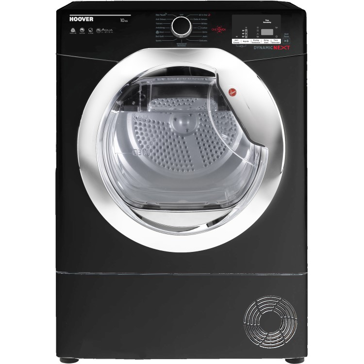 Hoover DXC10DCEB Dynamic Next Aquavision 10kg Freestanding Condenser Sensor Tumble Dryer - Black With Chrome Door